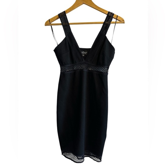 Topshop Black Mesh Cutout Bodycon Black Mini Dress - Picture 5 of 5
